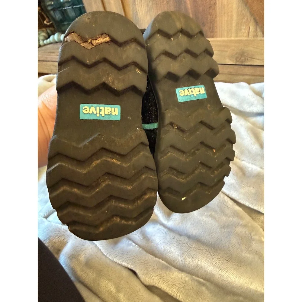 Native black glitter rain boots teal trim‎ youth